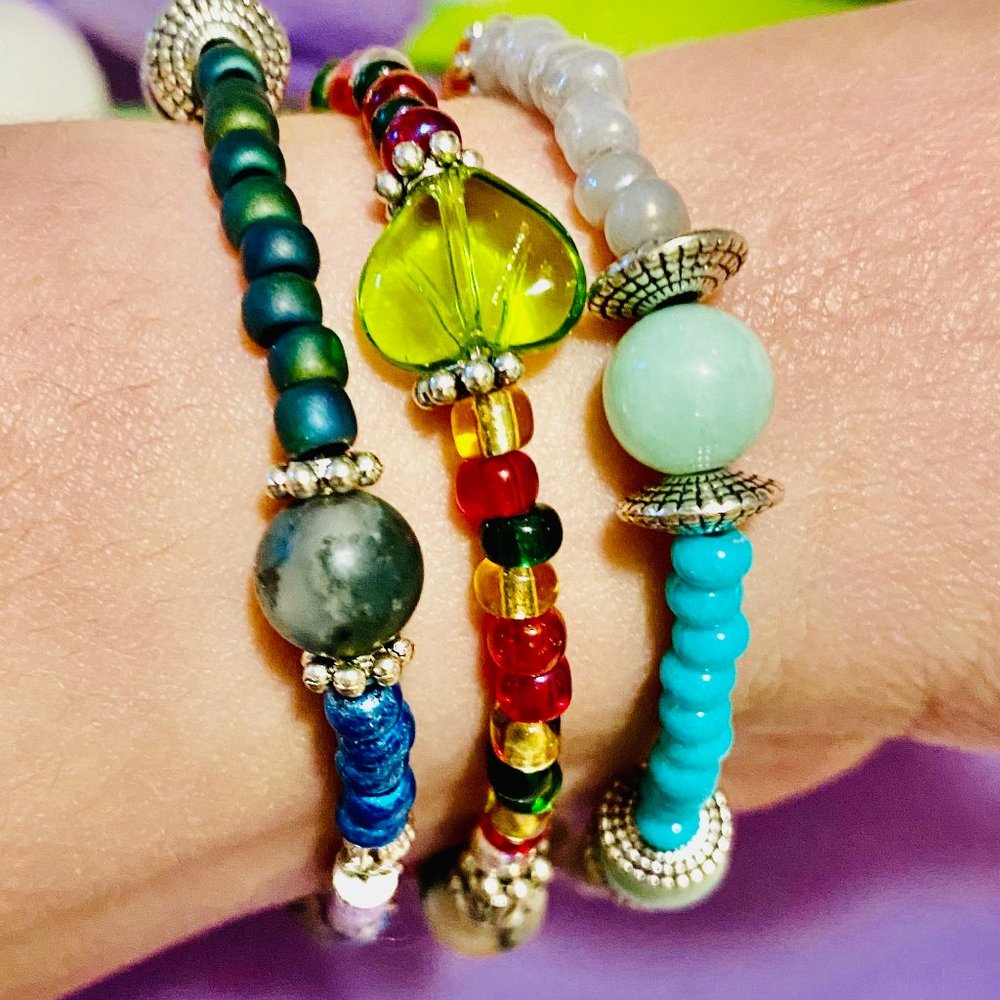 Set of 3 Handmade Stackable Gemstone Bracelets